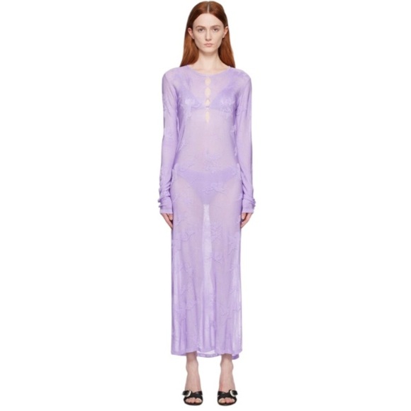 Marco Rambaldi Viscose Sheer Knitwear Maxi Dress Lilac